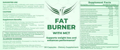 Fat Burner with MCT Oil | Weight Management & Metabolism Support Supplement | 90 Capsules with L-Carnitine & Chromium