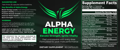 Alpha Energy | Men's Performance & Vitality Support Complex | 90 Capsules with Tribulus & Magnesium